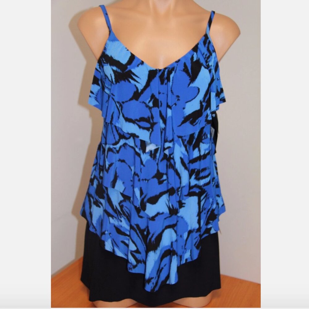 NWT MagicSuit Swimsuit Tankini set size 10 Blue Halter Ruffles swim Skirt